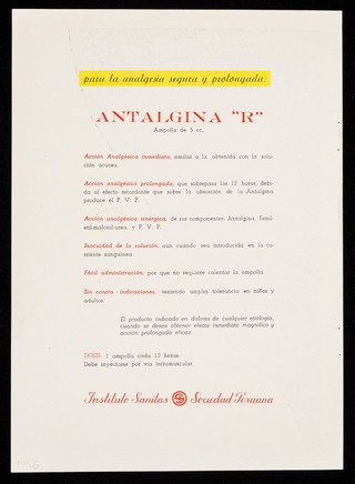 Antalgina-R : analgésico, ceforzado, de acción prolongada : para la analgesia segura y prolongada / Instituto Sanitas Sociedad Peruana.