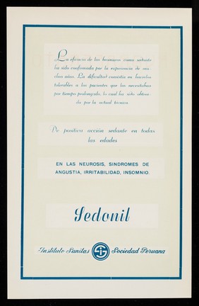 Sedonil : en las neurosis, sindromes de angustia, irritabilidad, insomnio / Instituto Sanitas Sociedad Peruana.