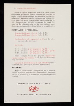 Antihistaminico de sintesis Neo-Antergan : lo que es oportuno saber del: Neo-Antergan / Specia Productos Farmacéticos ; distribuidores para el Perú: Life.
