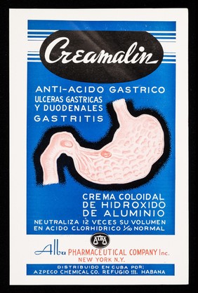 Creamalin : ant-acido gastico, ulceras gastricas y duodenales gastritis, crema coloidal de hidroxido de aluminio / Alba Pharmaceutical Company Inc. ; distribuido en Cuba por Azpeco Chemical Co.