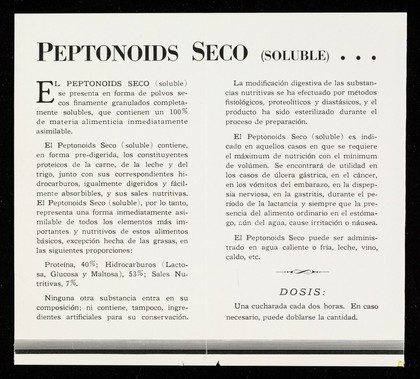 Asimilación rápida : material nutritivo inmediatamente utilizable : Peptonoids Seco (soluble) / The Arlington Chemical Company.