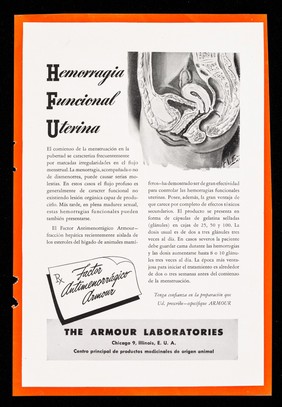 Hemorragia funcional uterina ... Factor Antimenorrágico Armour ... : Deficiencias parciales del complejo B / The Armour Laboratories.