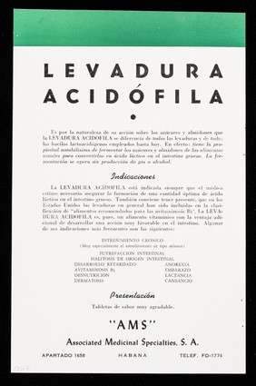 Alergias ... : Levadura Acidófila / "AMS" Associated Medicinal Specialities, S.A.