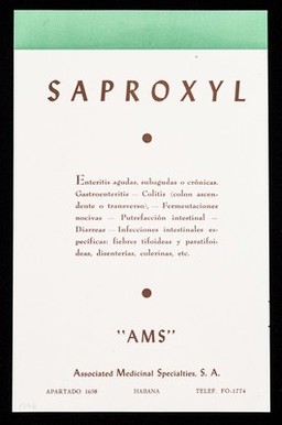 Saproxyl ... : Hormantoxone, principio antitóxico del hígado, concentrado y purificado ... / "AMS" Associated Medicinal Specialities, S.A.