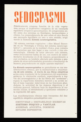 Sedospasmil : moderador del sistema neurovegetativo y coordinador del simpatico / Laboratorios Brunschwig & Co.