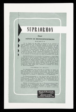 Supraormon "Frosst" : acetato de desoxicorticosterona / Charles E. Frosst & Co. ; distribuidores para Cuba: Distribuidora Cubana.