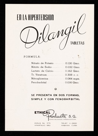 Androgil, hormona masculina natural ... : En la hipertensión, Dilangil tabletas / Ethical Products, S.A.