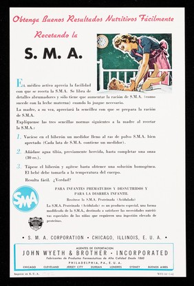 Obtenga buenos resultados nutritivos fácilmente recetando la S.M.A / S.M.A. Corporation ; agentes de exportación: John Wyeth & Brother Incorporated.