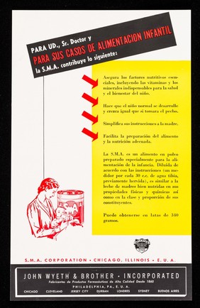 Para UD., Sr. Doctor y para sus casos de alimentación infantil la S.M.A. contribuye lo siguente ... / S.M.A. Corporation ; agentes de exportación: John Wyeth & Brother Incorporated.