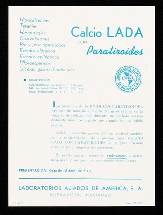 Calcio LADA con paratiroides / LADA, Laboratorios Aliados de América, S.A.