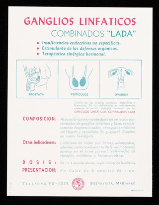 El estímulo que los Ganglios Linfaticos Combinados 'LADA' ejercen en le sistema ganglionar y endocrino es comparable a la energía que genera una dinamo / LADA, Laboratorios Aliados de América, S.A.
