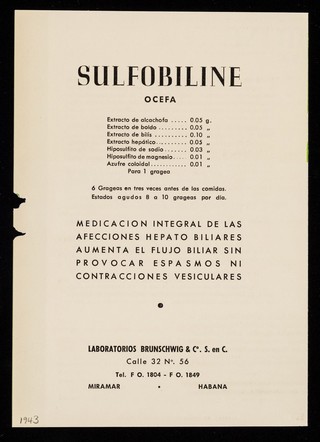 Sulfobiline Ocefa constituye una perfecta asociación medicamentosa / Laboratorios Brunschwig & Co.