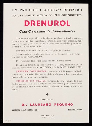 Drenurol : artritismo! / Laboratorios: Dr. Laureano Pequeño.