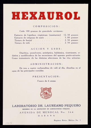 Hexaurol soluciona todos los calculos.... / Laboratorios Dr. Laureano Pequeño.