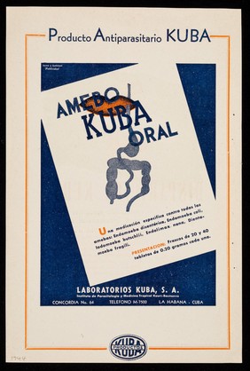 Disparicida Kuba, medicación específica contra el Tricocephalus dispar ... : Amebo Kuba Oral : una medicación contra todas las amebas ... / Laboratorios Kuba.