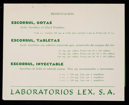 C : Escorbul vitamina  C - en glicol propileno - gotas / Laboratorios Lex.