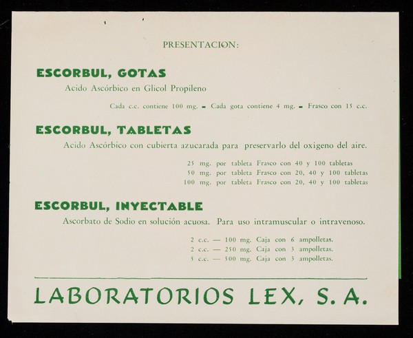 C : Escorbul vitamina  C - en glicol propileno - gotas / Laboratorios Lex.