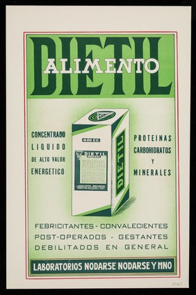 Dietil alimento, concentrado liquido de alto valor energetico ... : Mostolisina, defensas humorales fagocitis : levaduras frescas, estafilococos y estraptococos lisados / Laboratorios Nodarse S.A.