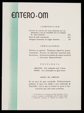 Entero-Om ... : La eficacia de las vacunas Om contribuye al prestigio del médico : vacuna oral Salmonela Vi Om / Laboratorios Om.