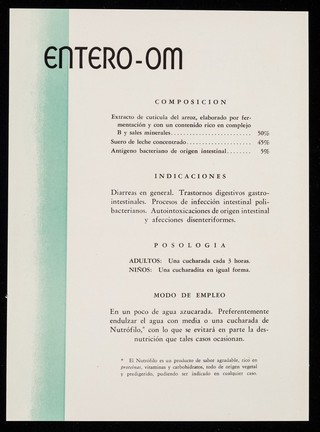 Entero-Om ... : La eficacia de las vacunas Om contribuye al prestigio del médico : vacuna oral Salmonela Vi Om / Laboratorios Om.