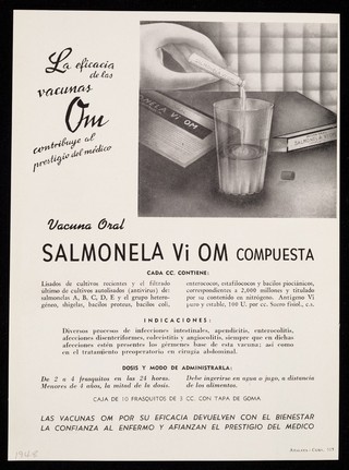 Entero-Om ... : La eficacia de las vacunas Om contribuye al prestigio del médico : vacuna oral Salmonela Vi Om / Laboratorios Om.