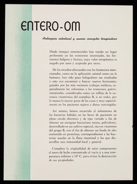 Antisepsia intestinal Entero-Om : nuevos conceptos terapéuticos / Laboratorios Om.