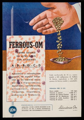Ferrous-Om, hierro estable en altas dosis con vitaminas ... : Calciocolina, sacaronato de calcio y colina al 22% ... / Laboratorios Om.