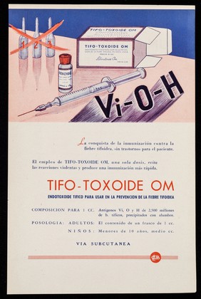 La conquista de la inmunización contra la fiebre tifoidea, sin trastornos para el paciente ... : Tifo-Toxide Om : endotoxoide tifico para usar en la prevención de la fiebre tifoidea ... / Laboratorios Om.