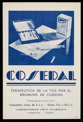 Cosedal, terapeutica de la tos por el bromuro de codeina : Midasul tabletas de sulfanilamida ... / Laboratorios Vieta-Plasencia, S.A.