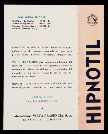 Hipnotil / Laboratorios Vieta-Plasencia, S.A.