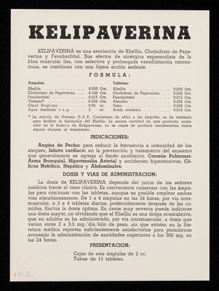 Kelipaverina : khellin, papaverina, fenobarbital / Laboratorios Vieta-Plasencia, S.A.