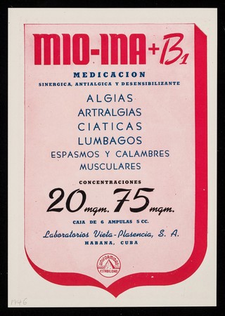 Vitamina B1 Mio-Ina : 20 mgm., 75 mgm. ...  / Laboratorios Vieta-Plasencia, S.A.