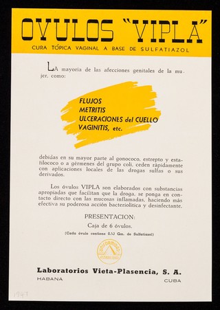 Ovulos Vipla / Laboratorios Vieta-Plasencia, S.A.