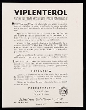 Viplenterol : vacuna intestinal mixta en cultivos de simbiolactic ... / Laboratorios Vieta-Plasencia, S.A.