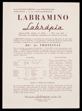 En los estados febriles, en las enfermedades infecciosas y en los casos quirurgicos : Labramino Labrápia ... / Productos Labrápia de Cuba S.A.