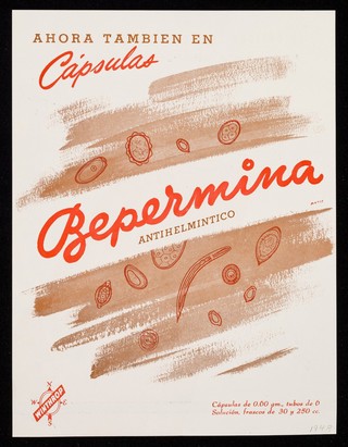 Ahora tambien en cápsulas, Bepermina antihelmintico : La calidad tradicional del Campolon + hierro y alta concentración vitamínica : Campolon Compuesto (en capsulas) hepatovitaminoterapia de las anemias / Winthrop.