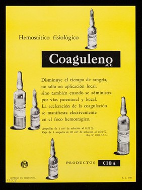 Cibalgina, analgésico poderoso de acción rápida y segura ... : Hemostático fisiológico Coaguleno / CIBA.