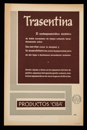 Trasentina : el antiespasmódico sintético / CIBA de Mexico, S.A.