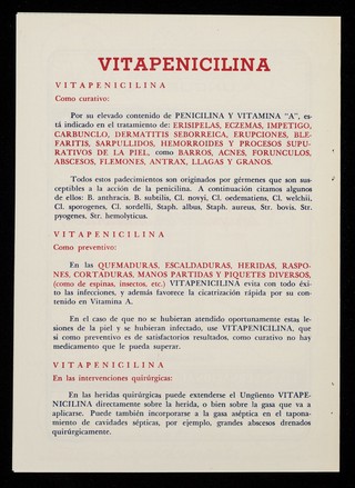 Ungüento Vitapenicilina : la última novedad en la terapia de los antibióticos! / Cia. Internacional de Comercio, S.A.
