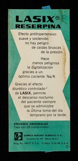 Nuevo! : En la hipertensión arterial esencial Lasix Reserpina : disminuye la presión arterial y aumenta la esperanza de vida Lasix / Hoechst AG.