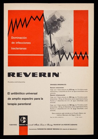 Tratamiento de cualquier estado de dolor y de espasmo ... Baralgina : Dominación de infeccciones bacterianas : Reverin, el antibiótico universal de amplio espectro para la terapia parenteral / Hoechst A.G. ; representantes: Farmaceutica Hoechst Mexicana, S.A.