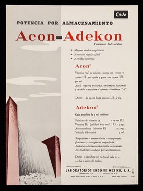 En el amplísimo campo del dolor de mediana intensidad, Percodan tabletas ... : Potencia por almacenamiento, Endo Acon Adekon vitaminas hidrosolubles /cLaboratorios Endo de Mexico, S.A.