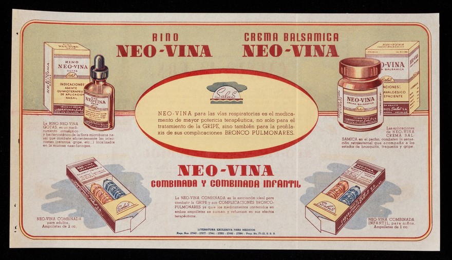 Rino Neo-Vina, Crema Balsamica Neo-Vina, Neo-Vina Combinada y Combinada Infantil : Calcio-Vi-Fos, Neo-Vina, Nubiol / Laboratorios Salus S. de R.L.