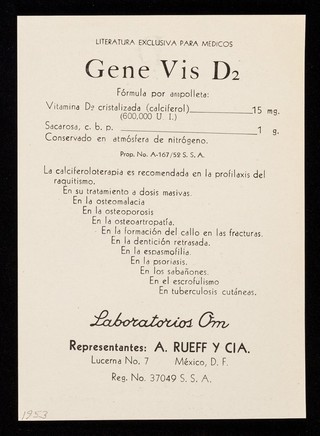 Gene Vis D2 : vitaminoterapia por via bucal ... / A. Rueff y Cia.