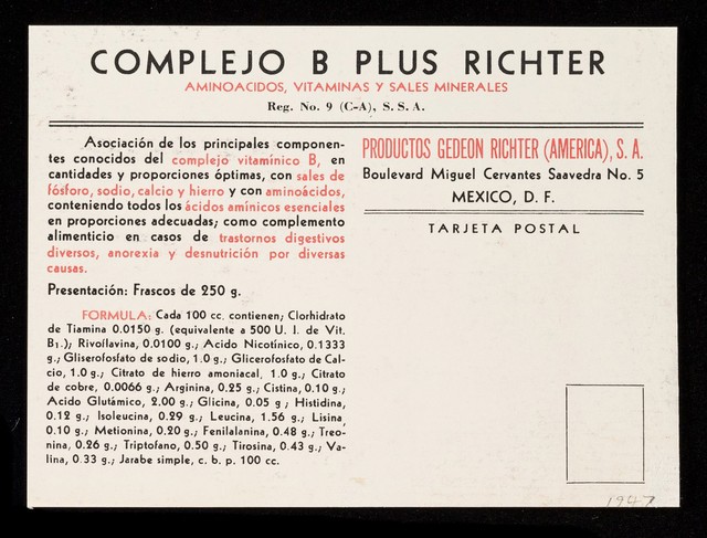Complejo "B" Plus : aminoácidos y sales minerales / Gedeon Richter (América), S.A.