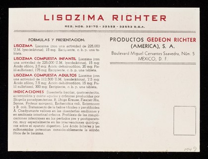 Lisozima / Gedeon Richter (América), S.A.