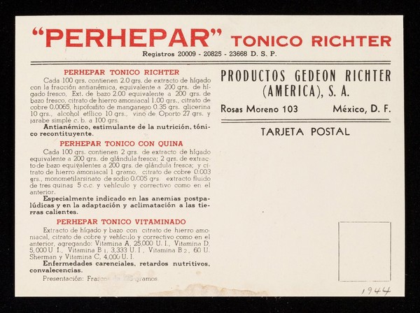 Biológicamente controlados Perhepar : tónicos de Richter ... / Gedeon Richter (América), S.A.