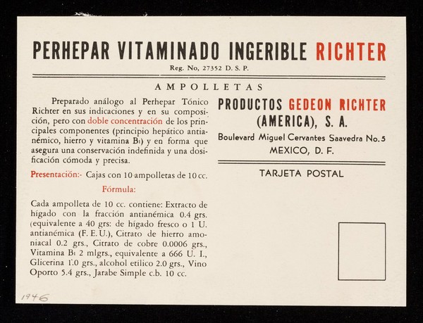 Perhepar Vitaminado Ingerible Richter ... / Gedeon Richter (América), S.A.