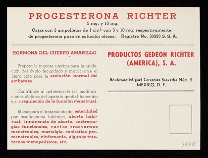 Progesterona / Gedeon Richter (América), S.A.