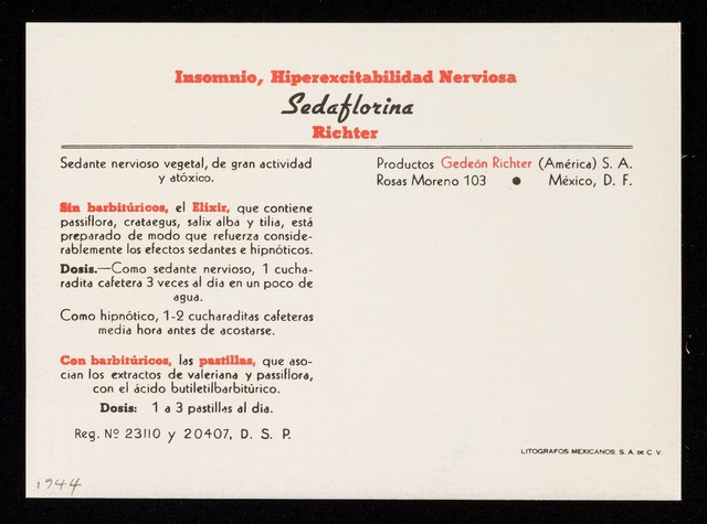 Sedaflorina / Gedeon Richter (América), S.A.